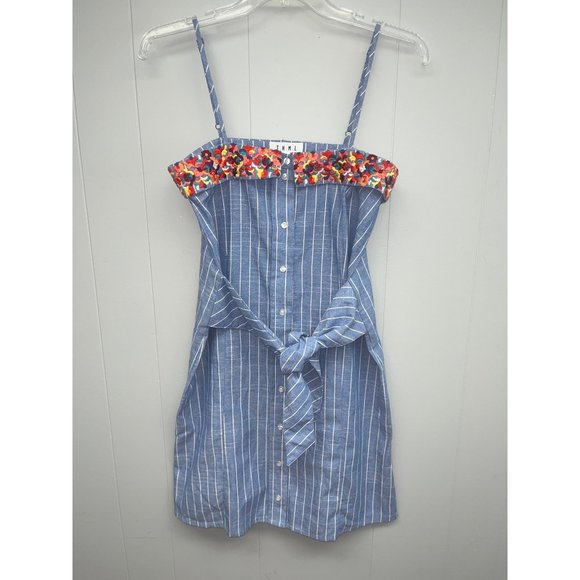 Anthropologie THML‎ Striped Button Down Embroidery Mini Dress Size XS - Picture 2 of 7